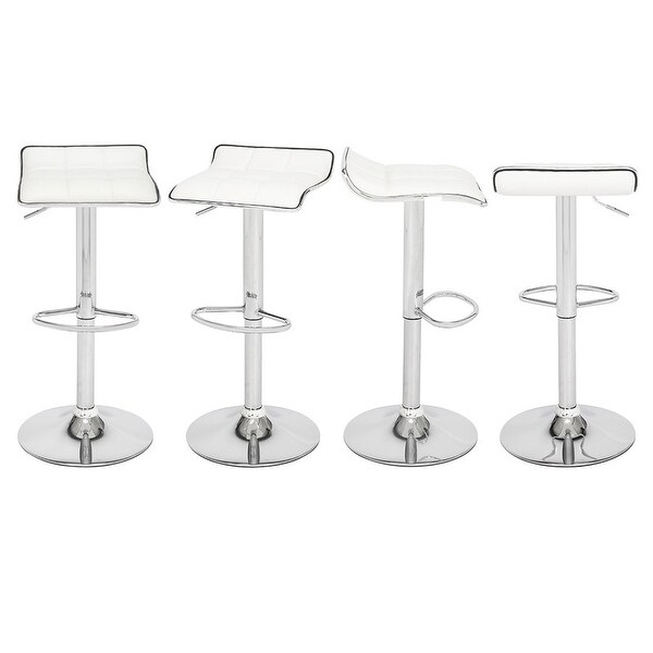 PU Leather Adjustable Low Back Bar Stools White (Set of 2)