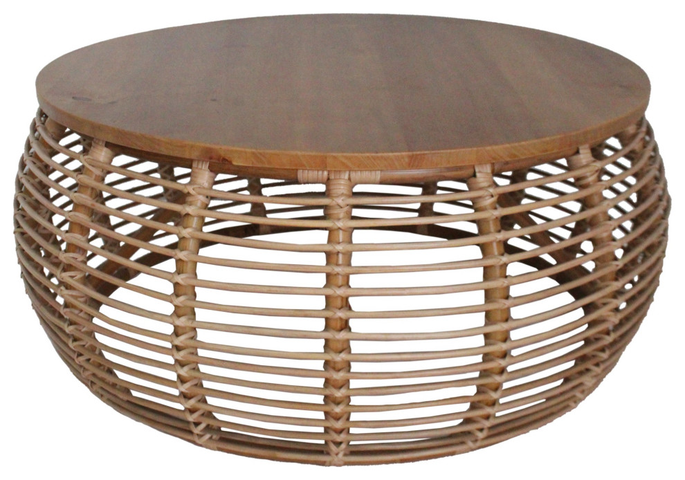 Iris Rattan Round Coffee Table   Honey   Tropical   Coffee Tables   by VirVentures  Houzz