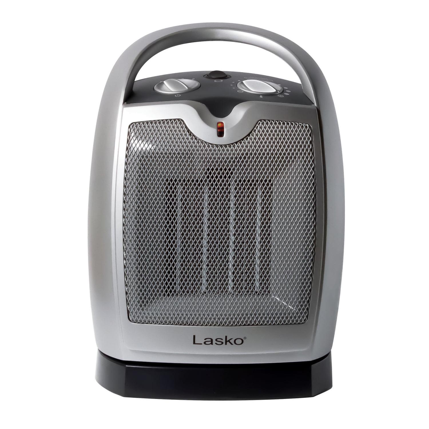 Lasko 1500W Oscillating Ceramic Tabletop Electric Space Heater with 2 Speeds， Gray， 5409