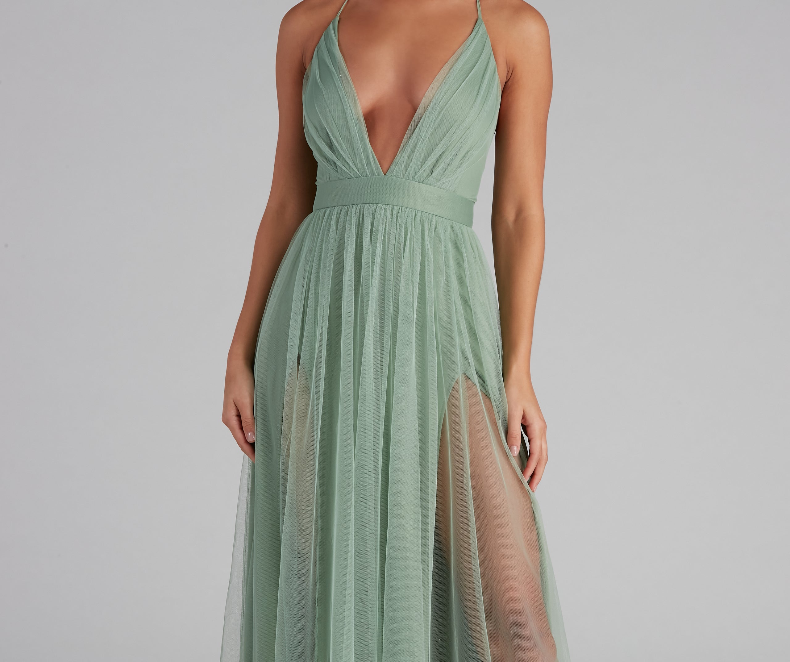 Saylor Formal Double Slit Tulle Dress