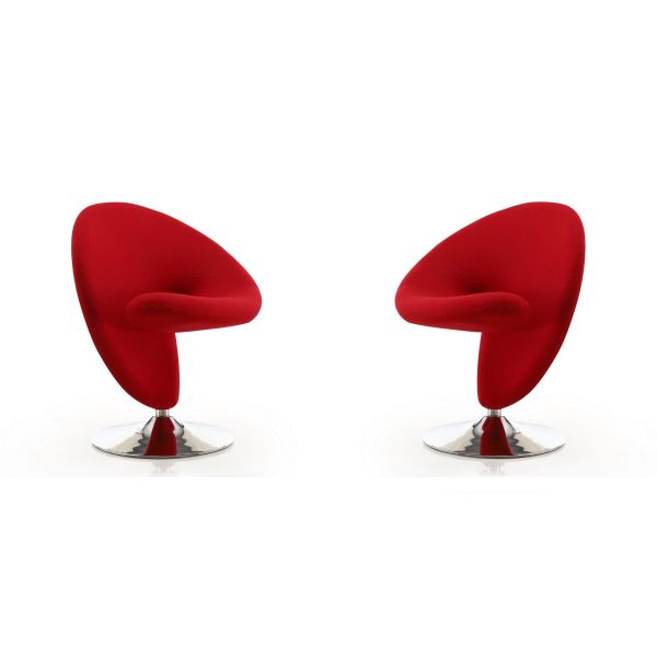 Curl Swivel Accent Chair in Red and Polished Chrome (Set of 2)