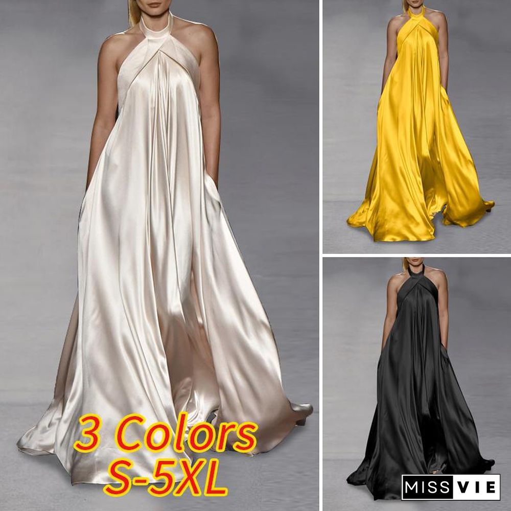 Summer Party Maxi Dress Women Sexy Backless Sleeveless Off Shoulder Long Dresses Kleid Sundress Satin Slik Vestidos