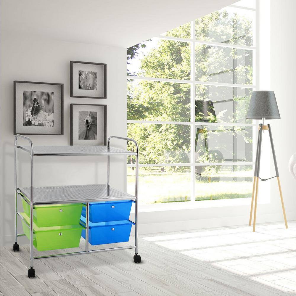 Boyel Living Steel Multi-Functional Shelves Rolling Storage Cart with 4 Drawers HYSN-54070GN