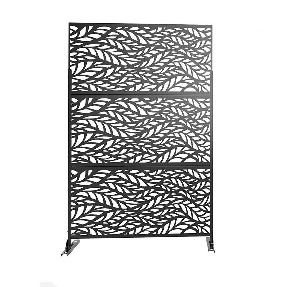 Tunearary 76 in. H Black Metal Outdoor Garden Fence Privacy Screen with Stand for Indoor Patio LYFD0102HPKM87