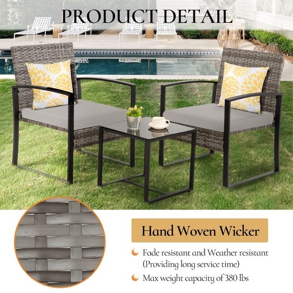 3Piece Wicker Bistro Set，Outdoor Patio chairs and Coffee Table