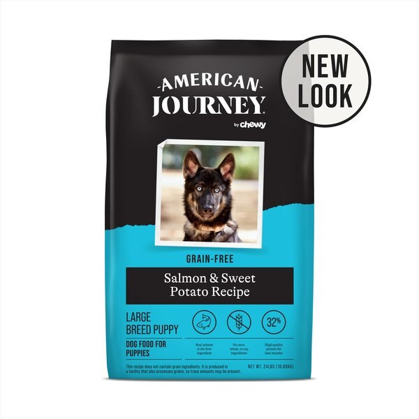 American Journey Large Breed Puppy Salmon and Sweet Potato Recipe Grain-Free Dry Dog Food， 24-lb bag