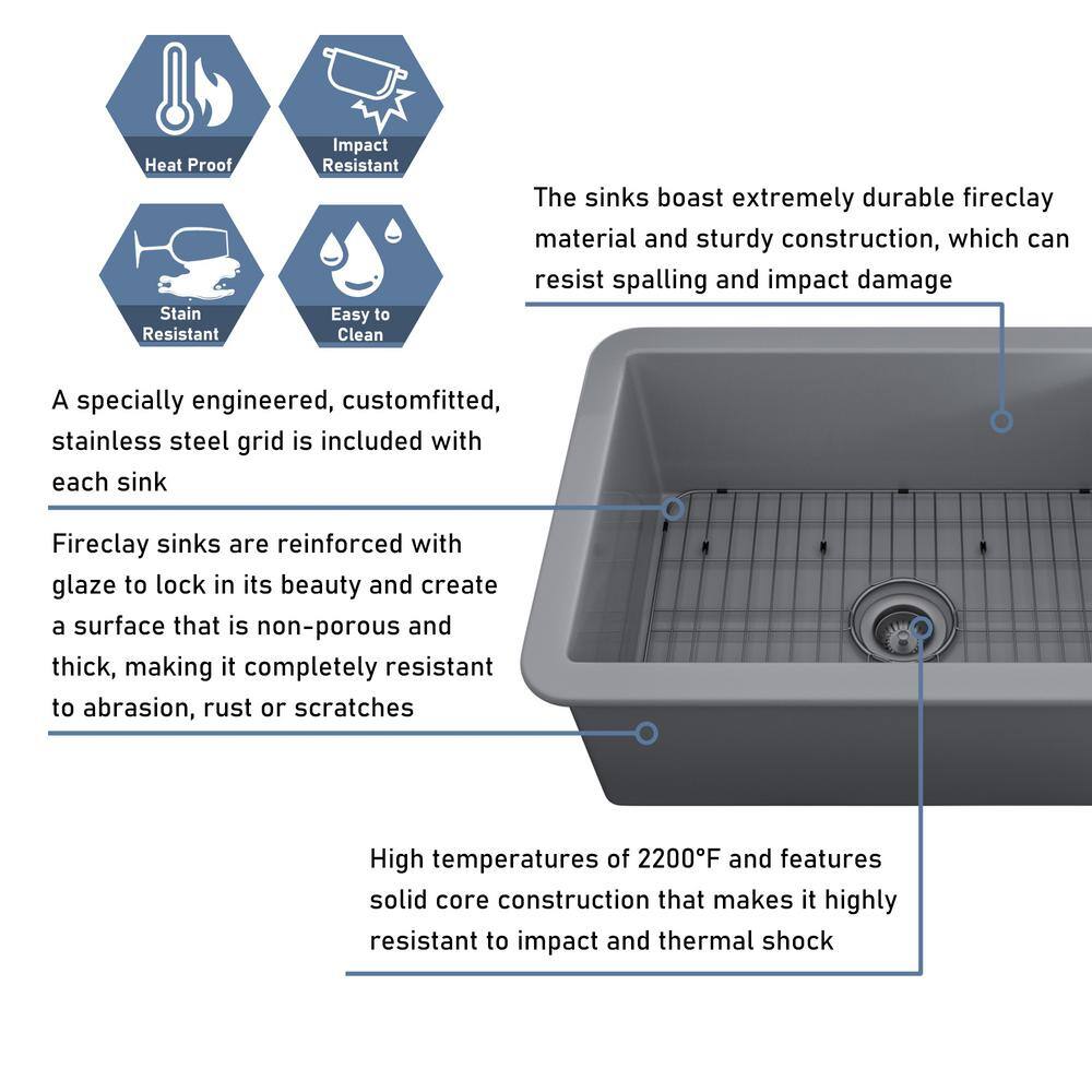 CASAINC All-in-one Matte Gray Fireclay 27 in. Single Bowl Undermount Kitchen Sink with Infrared Sensor Faucet and Accessories KCSL0016-UG27MB