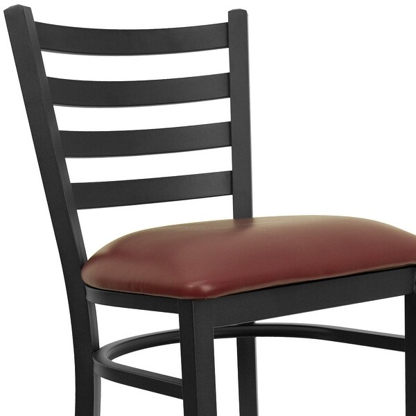 HERCULES Series Black Ladder Back Metal Restaurant Barstool - Burgundy Vinyl Seat