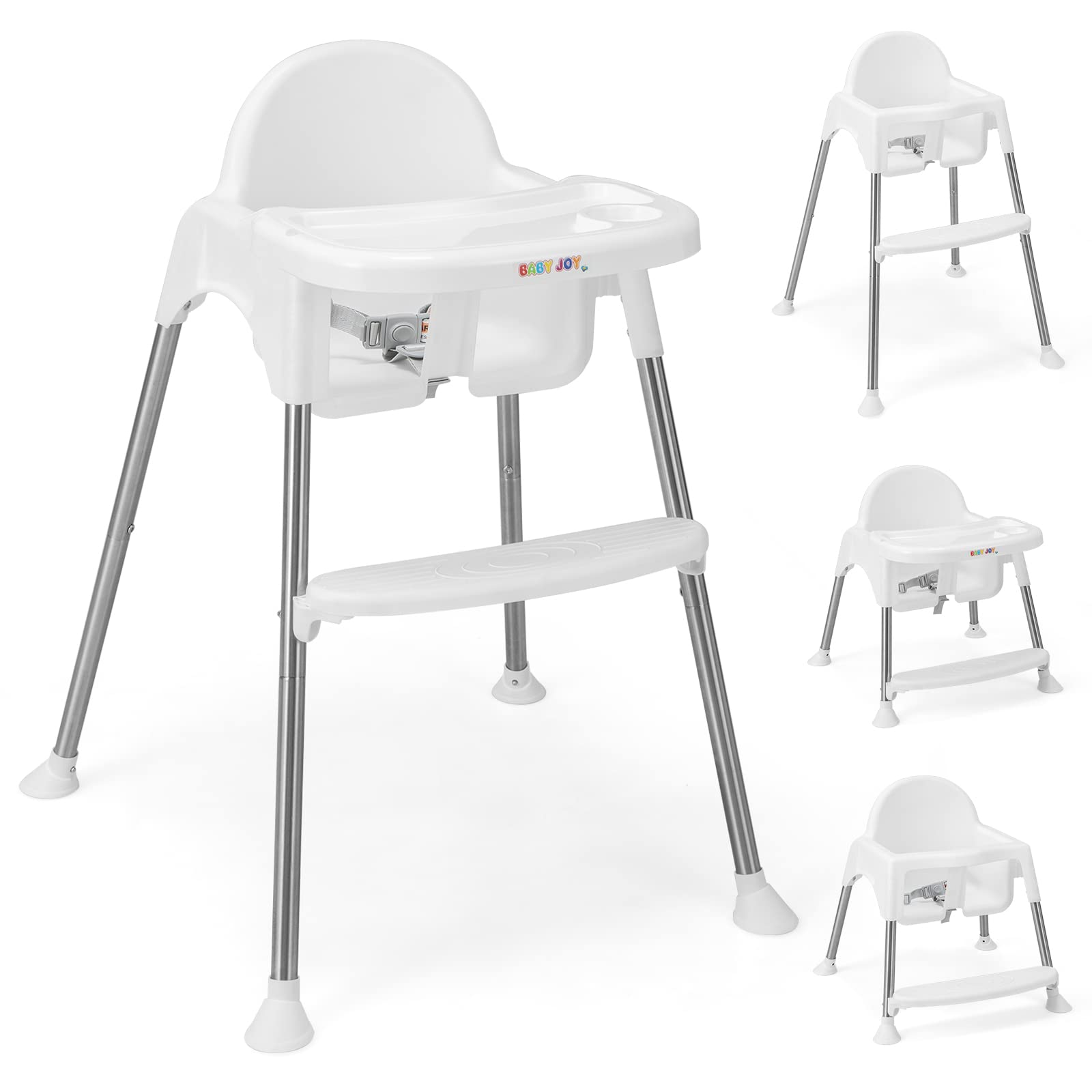 BABY JOY Baby High Chair, 4 in 1 Convertible High Chair with Adjustable Legs