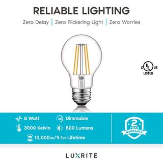 LUXRITE 60-Watt Equivalent A19 Dimmable Edison LED Light Bulbs UL Listed 3000K Soft White (6-Pack) LR21613-6PK