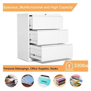 Aobabo White 3-Drawer Lateral File Cabinet with Lock for LetterLegal Size Paper ABX-1