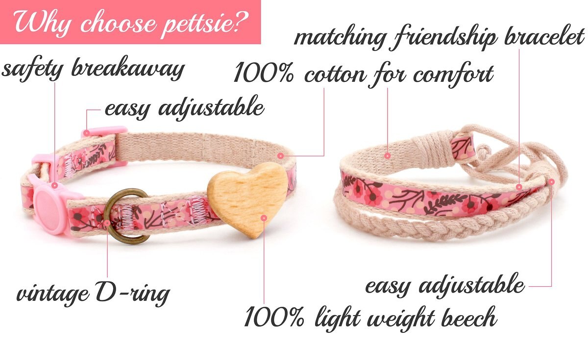 Pettsie Heart Cotton Breakaway Cat Collar with Friendship Bracelet