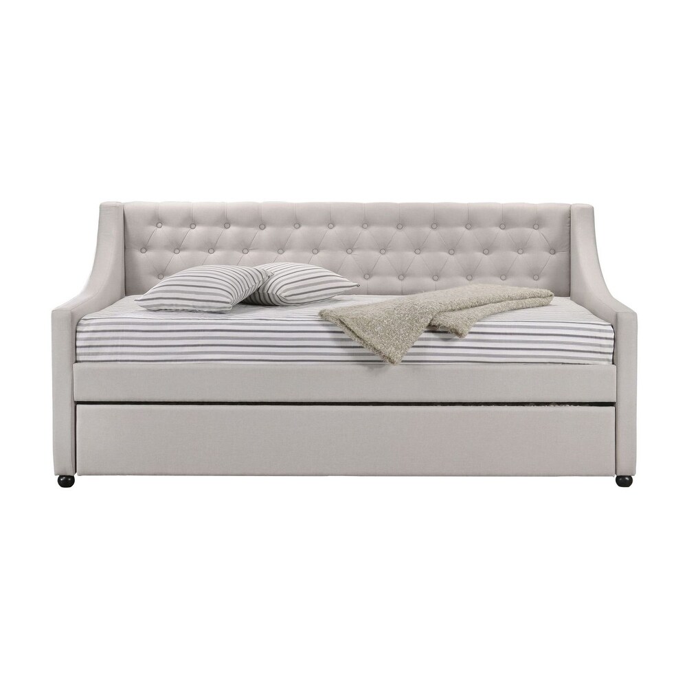 Modern Style Twin Daybed  Bed Frame With Tufted Back And Trundle