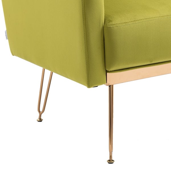 European Style Accent Chair， Velvet Upholstered Leisure Single Sofa with Rose Gold Feet for Living Room， Olive Green