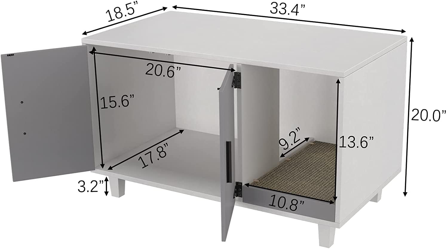 GDLF Pet Crate Cat Washroom Hidden Litter Box Enclosure  as Table Nightstand with Scratch Pad，Stackable