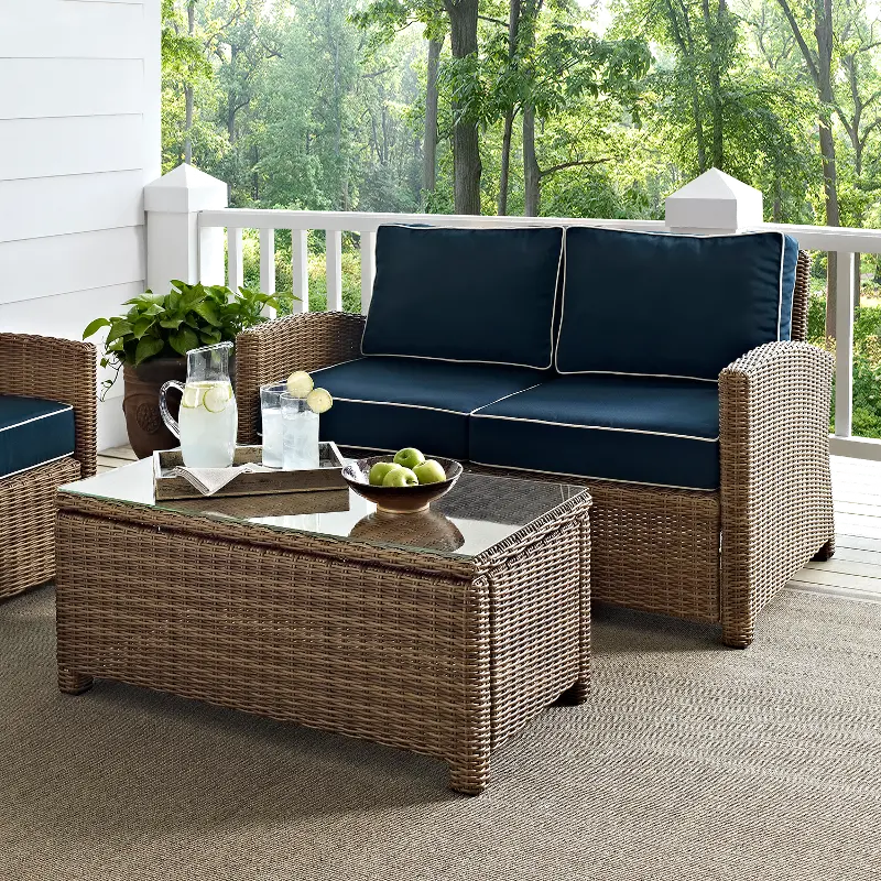 Bradenton Navy and Wicker 2 pc Loveseat and Table Set