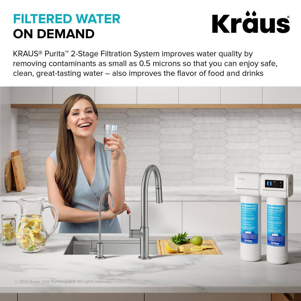 KRAUS Purita 2-Stage Carbon Block Under-Sink Water Filtration System with Digital Display Monitor FS-1000