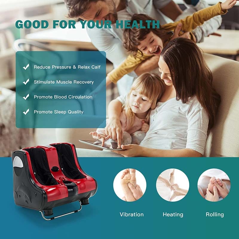 Foot Calf Leg Massager Machine with Heat, Electric Foot Massager, Shiatsu Rolling Vibration Deep Kneading Massage Therapy