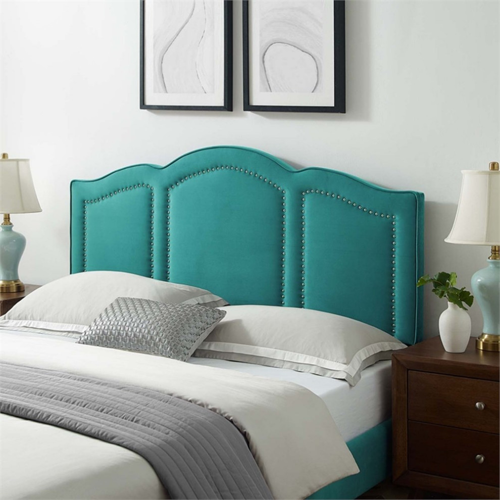 Modway Cecilia Full/Queen Performance Velvet Headboard in Teal Green   Contemporary   Headboards   by ShopFreely  Houzz