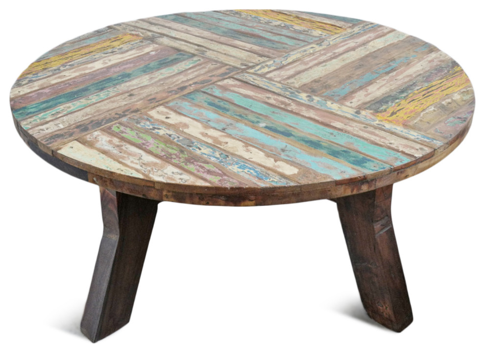 Reclaimed Round Boat Wood Coffee Table 1   Farmhouse   Coffee Tables   by Design Mix Furniture  Houzz