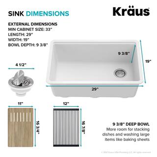 KRAUS Bellucci White Granite Composite 30 in. Single Bowl Undermount Workstation Kitchen Sink with Accessories KGUW1-30WH