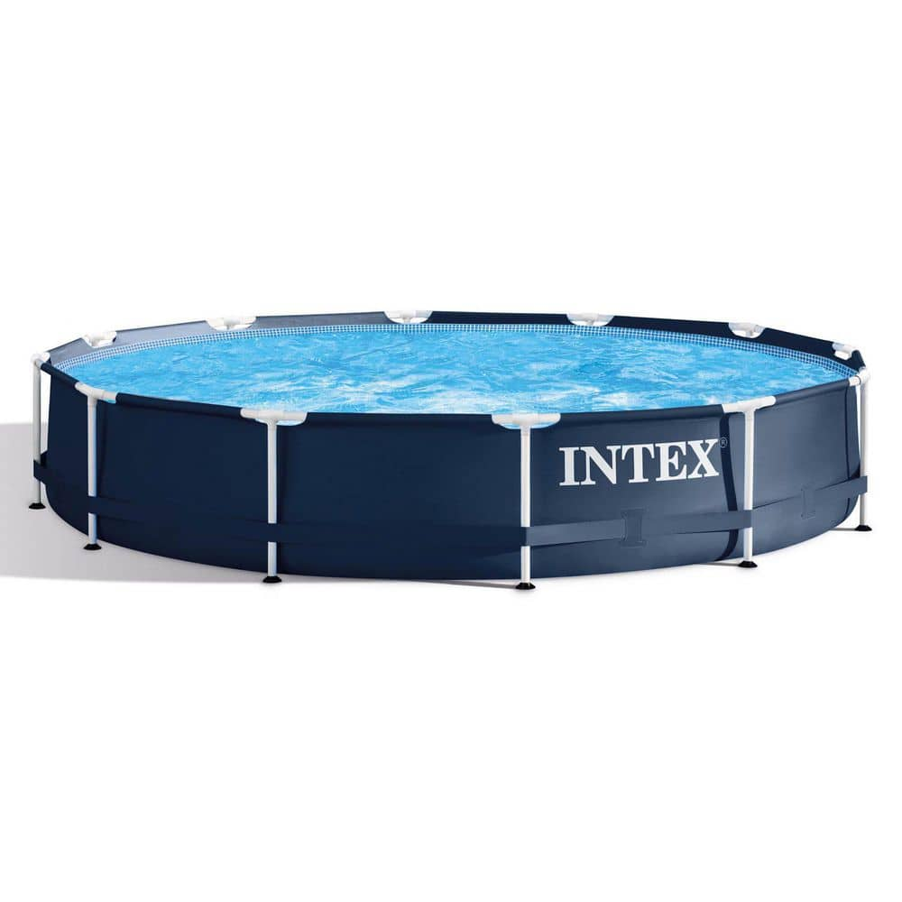 INTEX 12' x 12' Round 30 in. Deep Metal Frame Above Ground Outdoor Swimming Pool with Pump 28211ST