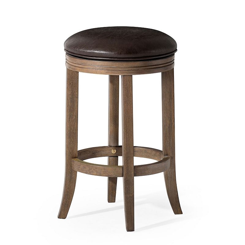 Maven Lane Eva Counter Stool In Walnut Finish With Marksman Saddle Vegan Leather