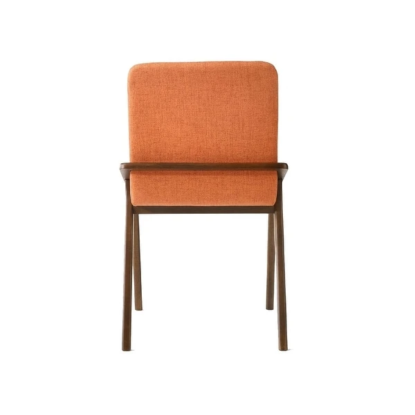 Zoe 20 Inch Modern Dining Chair, Solid Wood, Sloped Arms, Set of 2, Orange