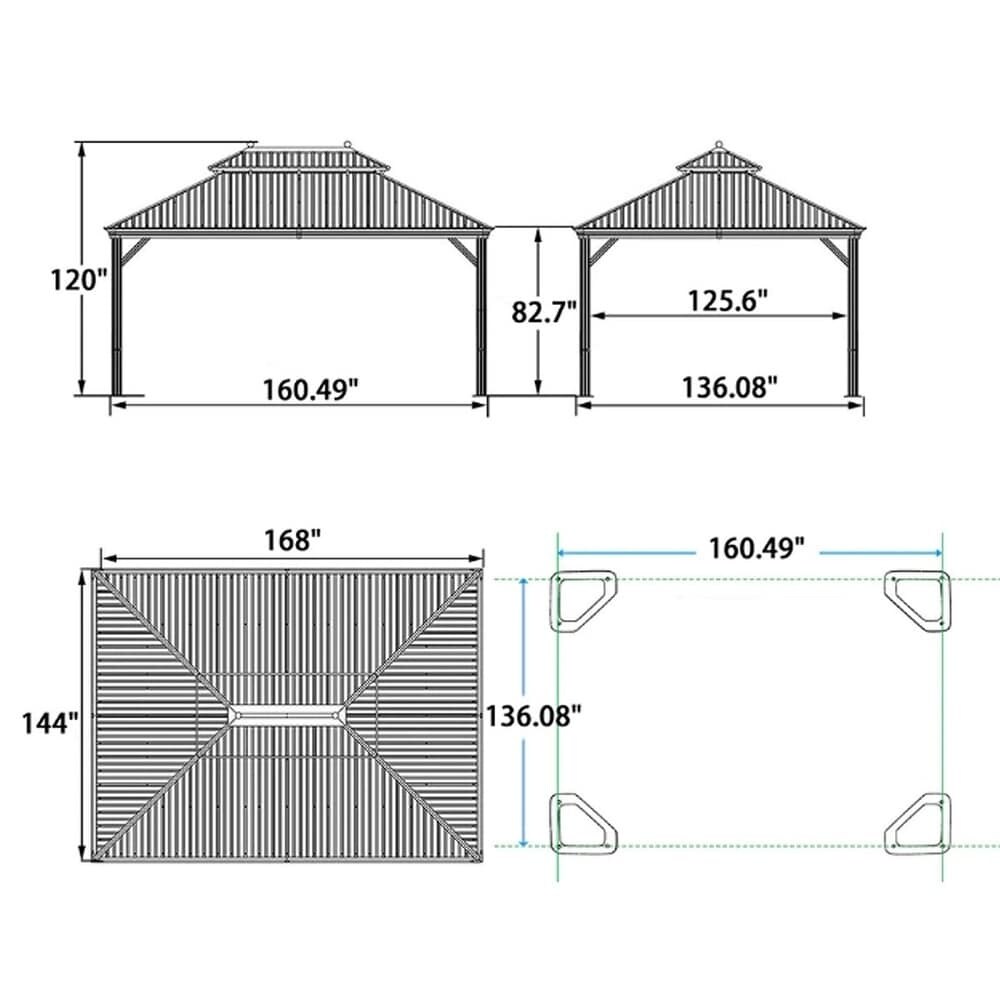 PURPLE LEAF Hardtop Aluminum Gazebo with Curtains and Netting  Double Roof Patio Gazebo  Bulbs included