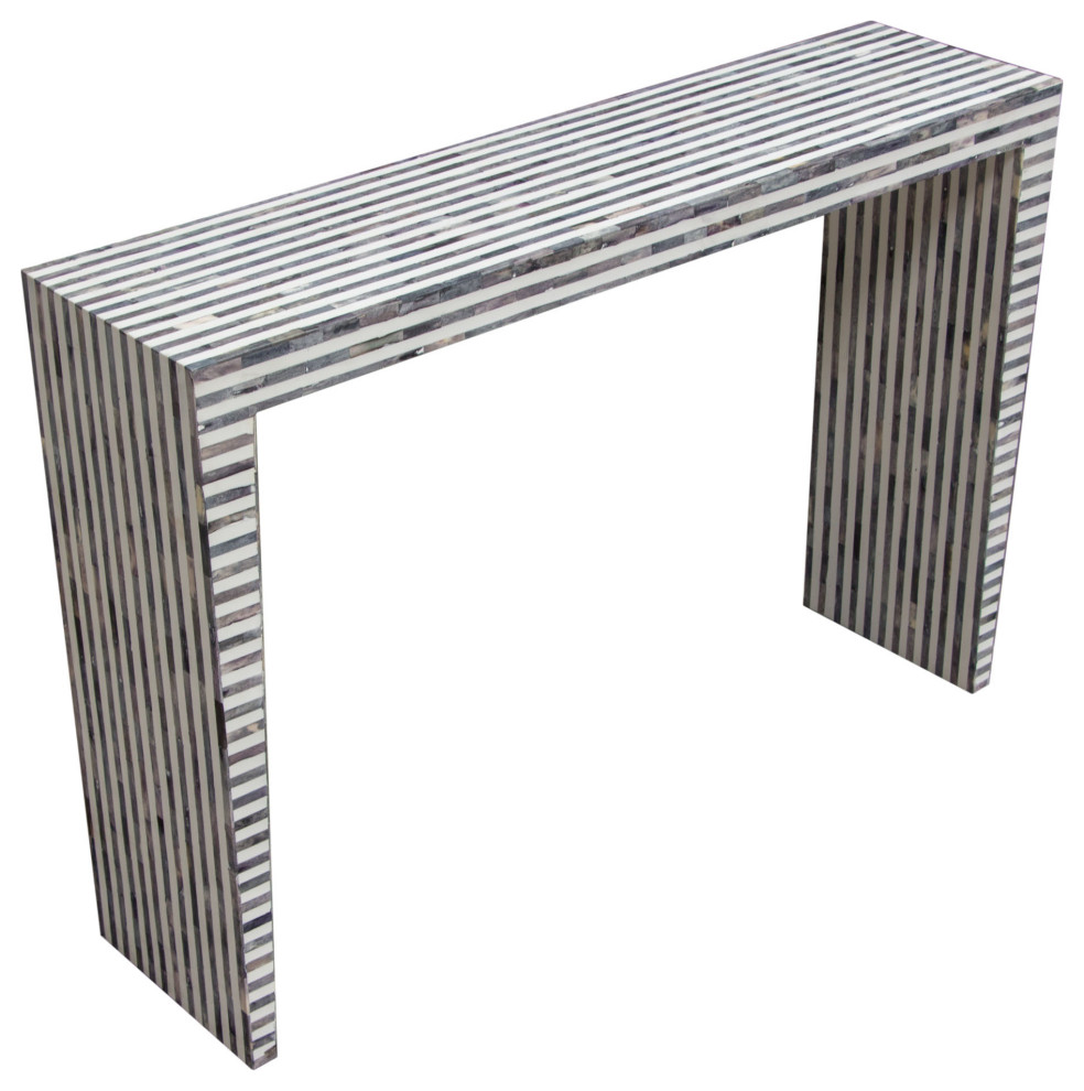 Mosaic Console Table With Bone Inlay  Linear Pattern   Contemporary   Console Tables   by VirVentures  Houzz