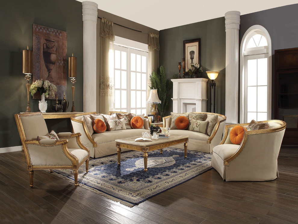 ACME Daesha Loveseat with 5 Pillows  Fabric and Antique Gold   Transitional   Loveseats   by Acme Furniture  Houzz