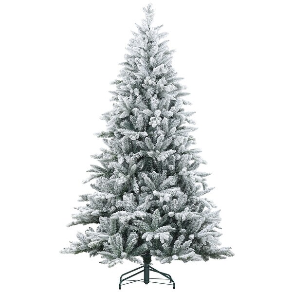 HOMCOM 6ft Snow Flocked Artificial Christmas Tree with 994 Tips，Foldable Metal Stand，Easy Assembly，Hinged Xmas Tree for Home