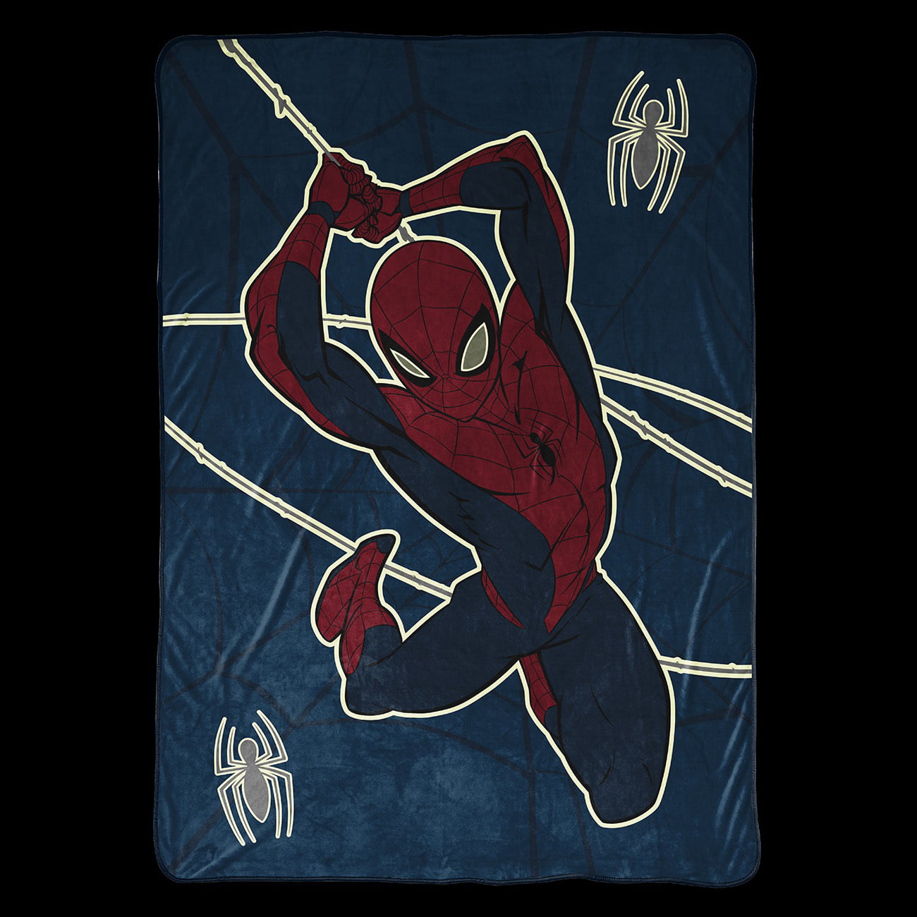 Spider-Man Swing Into Action Glow In The Dark Kids Twin Blanket， 62 x 90， Microfiber， Blue， Marvel