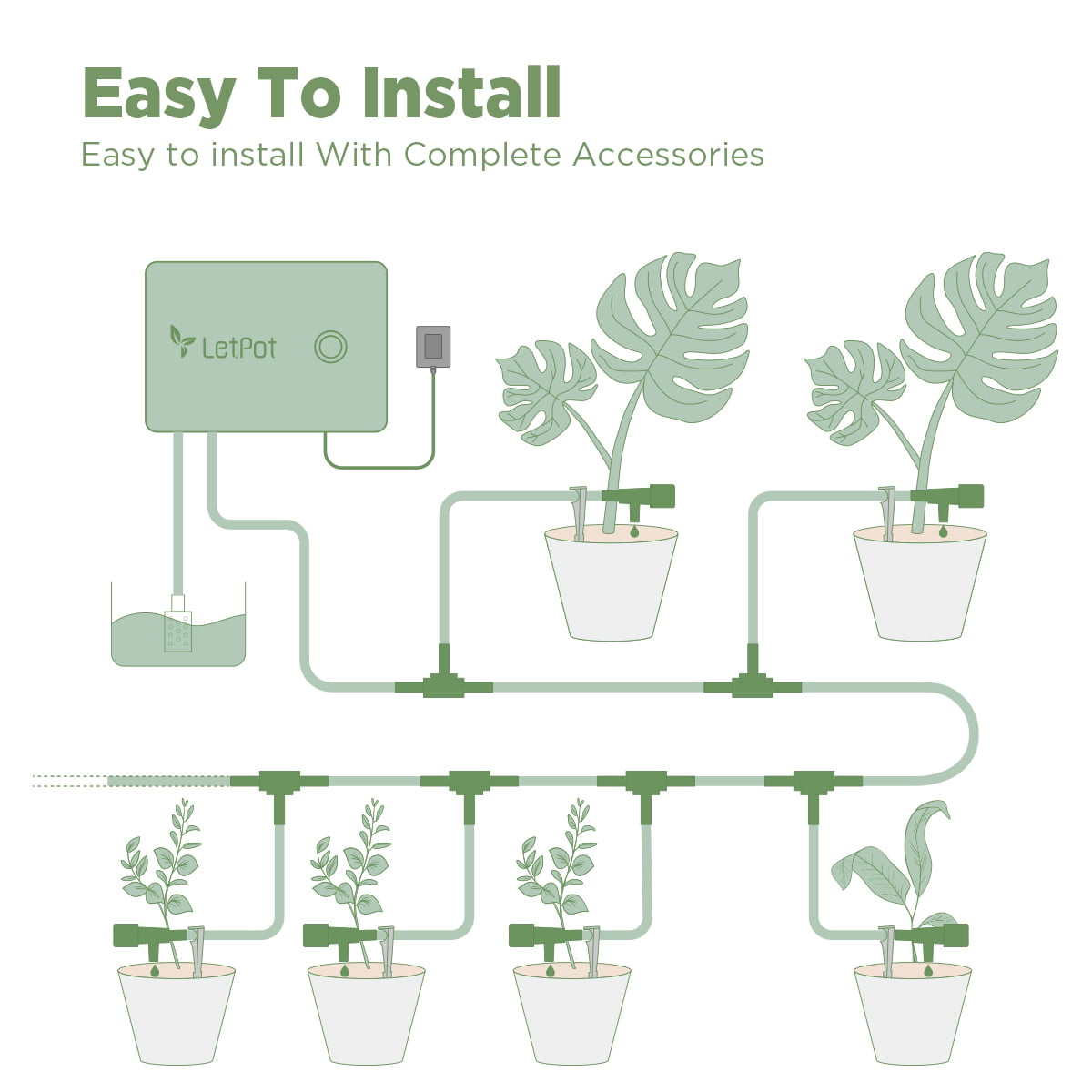 LetPot APP Remote Control Garden Drip Irrigation Kit with Timer， Automatic Watering System for 10 Pots， Gray