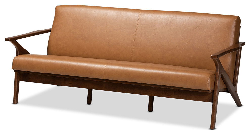 Bianca Mid Century Modern Sofa  Tan Faux Leather   Midcentury   Sofas   by Baxton Studio  Houzz