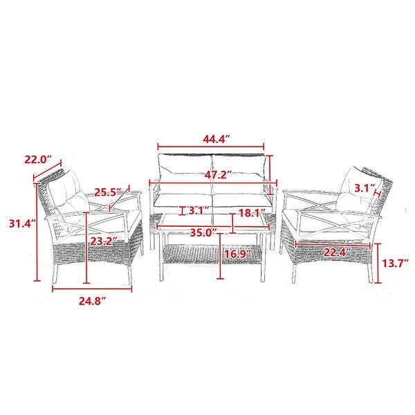 4Piece Steel Patio Conversation Set