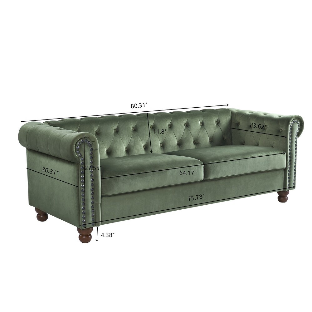 80 inch Tufted Fabric/Leather Chesterfield Sofa