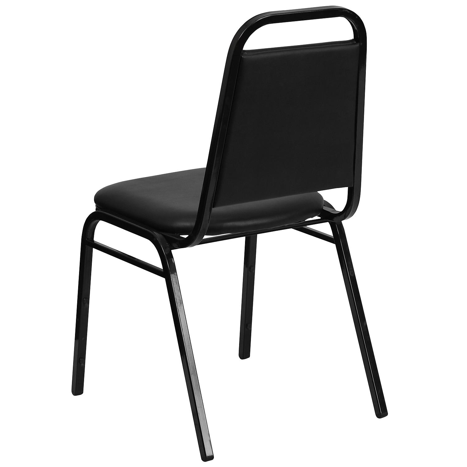 Flash Furniture 4 Pack HERCULES Series Trapezoidal Back Stacking Banquet Chair in Black Vinyl  Black Frame