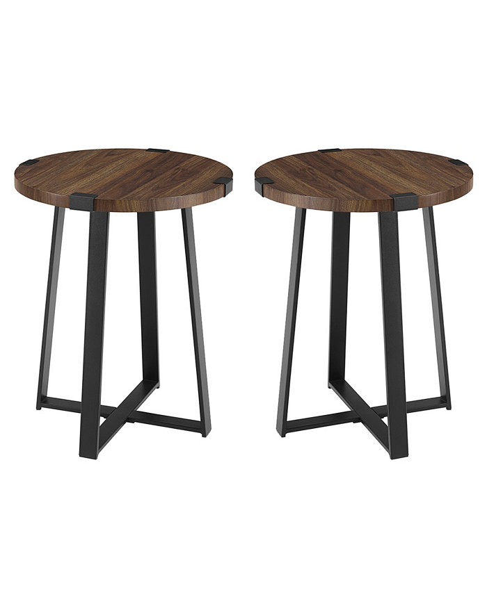 Walker Edison Modern Industrial 2-Piece Metal Wrap Side Table Set