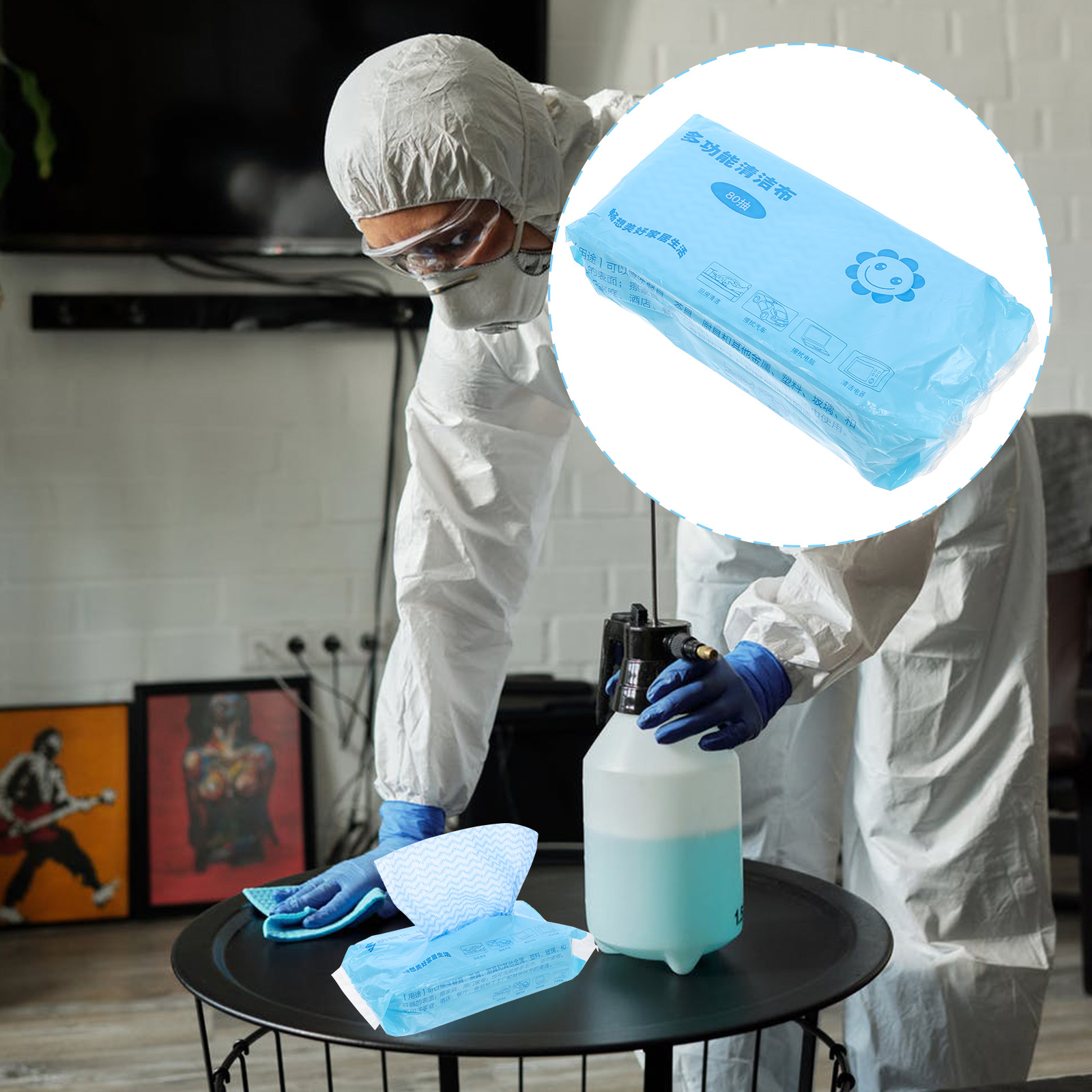 80pcs Environmental Disposable Washing Dish Towel Kitchen Cleaning Cloth Non-stick Oil Wiping Rags Towel Bag(Blue)