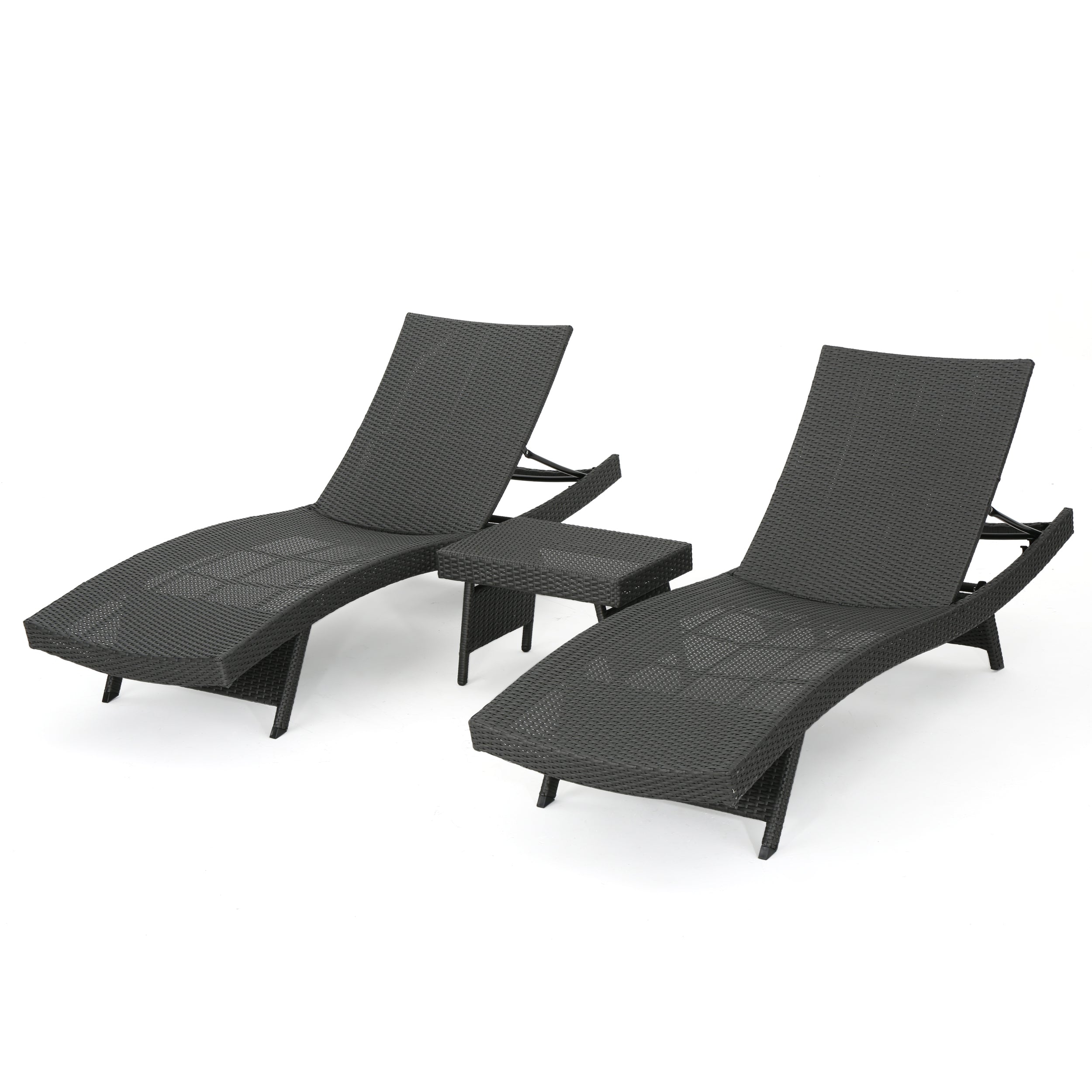 Lakeport Outdoor Grey Wicker 3-piece Adjustable Chaise Lounge Set