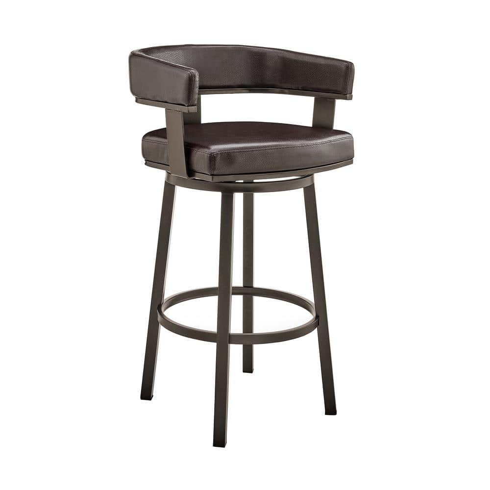 Armen Living Cohen 30 in. Bar Height Low Back Swivel Bar Stool in Java Brown and Chocolate Faux Leather 721535761951