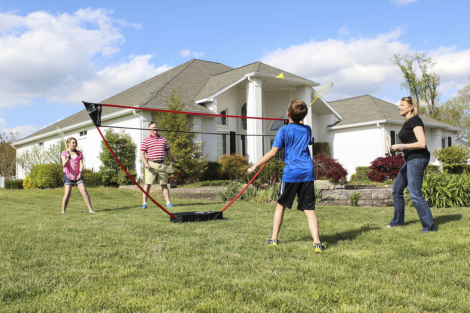 Zume Games Portable Badminton Set with Freestanding Base Sets Up on Any Surface in Seconds. No Tools or Stakes Required