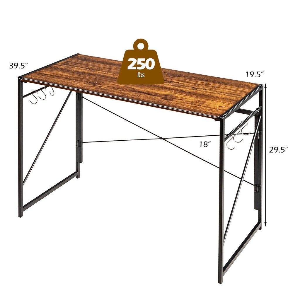 Costway Folding Computer Desk Writing Study Table w/6 Hooks Home