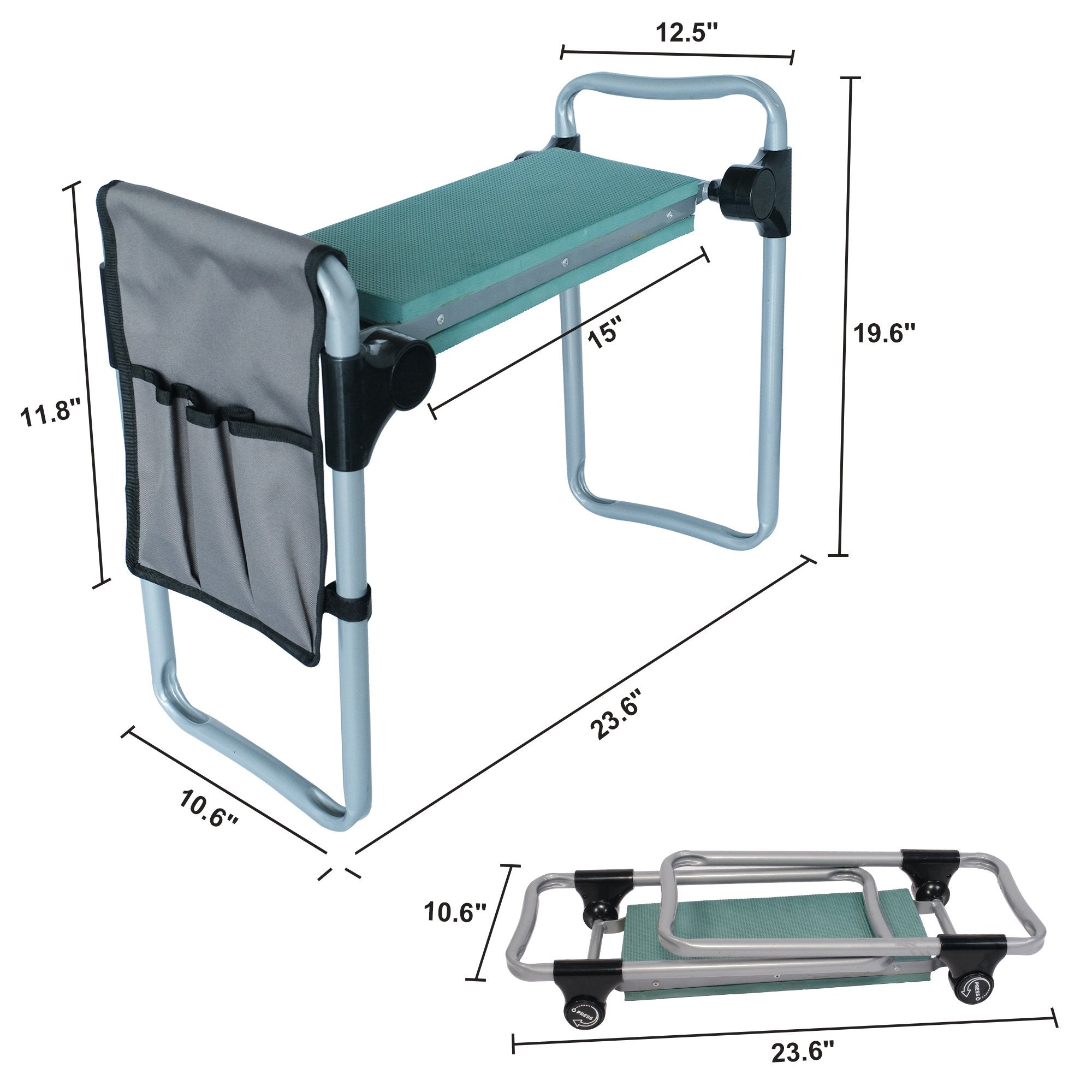 KARMAS PRODUCT Garden Kneeler and Seat Button Folding Gardening Bench with EVA Foam Kneeling Pad and Detachable Tool Pouch Portable Garden Stools for Indoor Outdoor