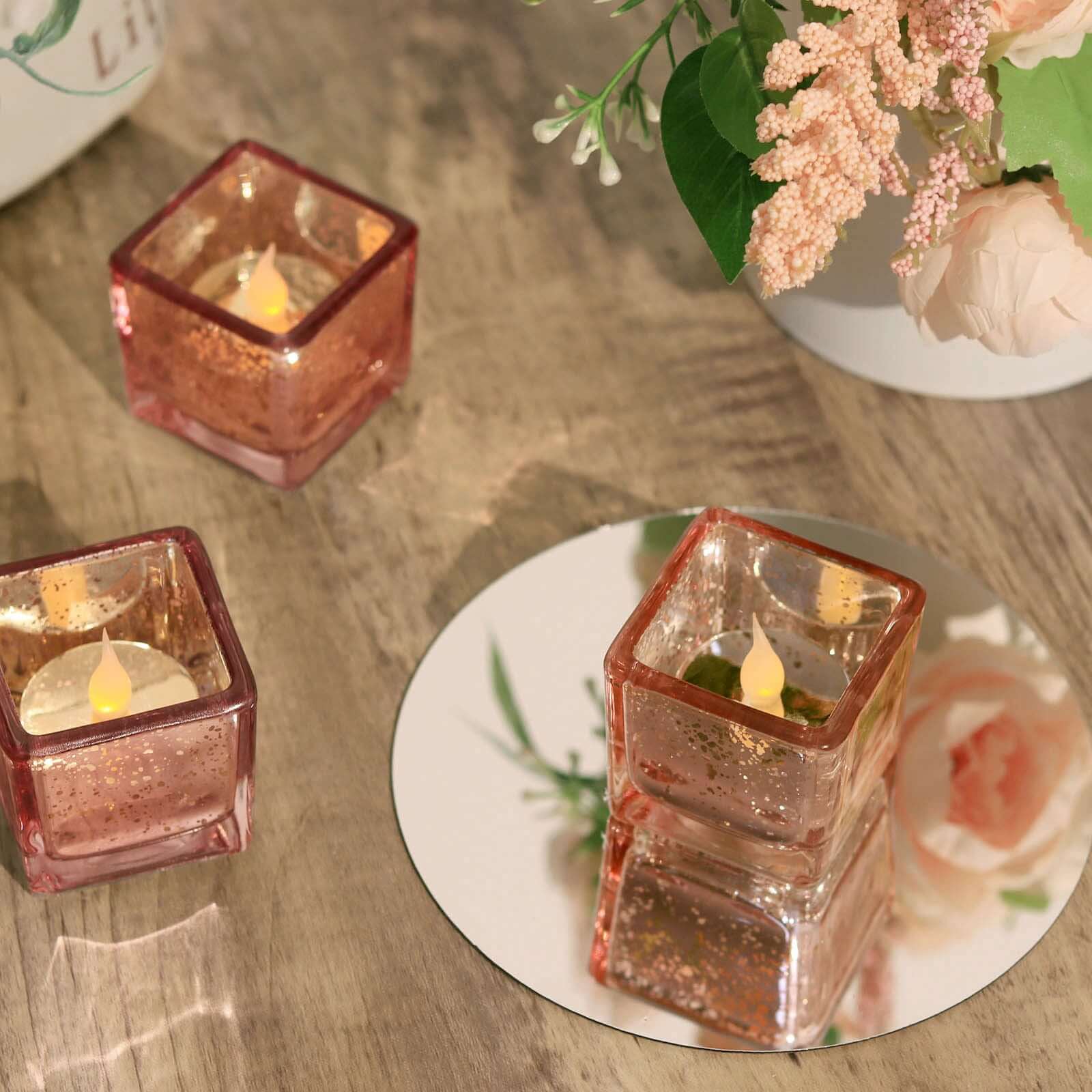 12 Pack Rose Gold Mercury Glass Candle Holders, Votive Glittered Tealight Holders 2