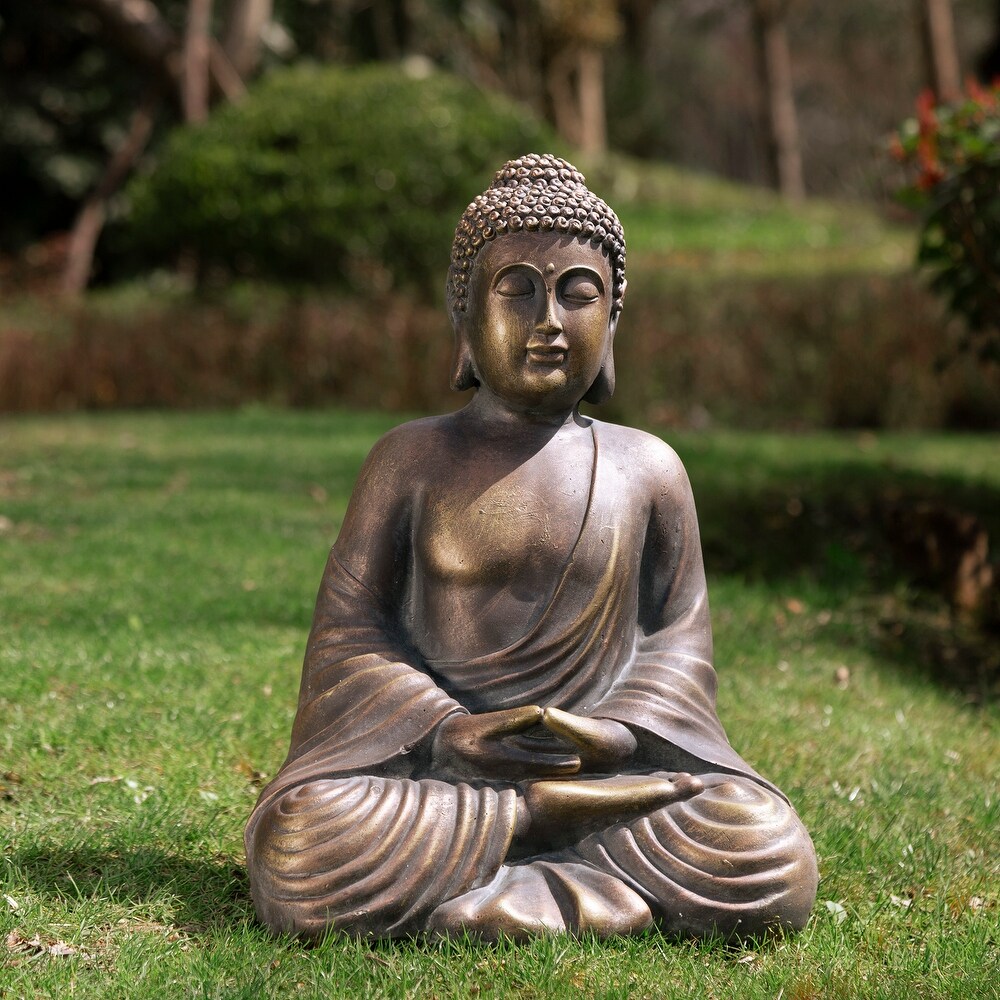 Glitzhome Zen Style MgO Meditating Buddha Garden Statue Indoor Outdoor