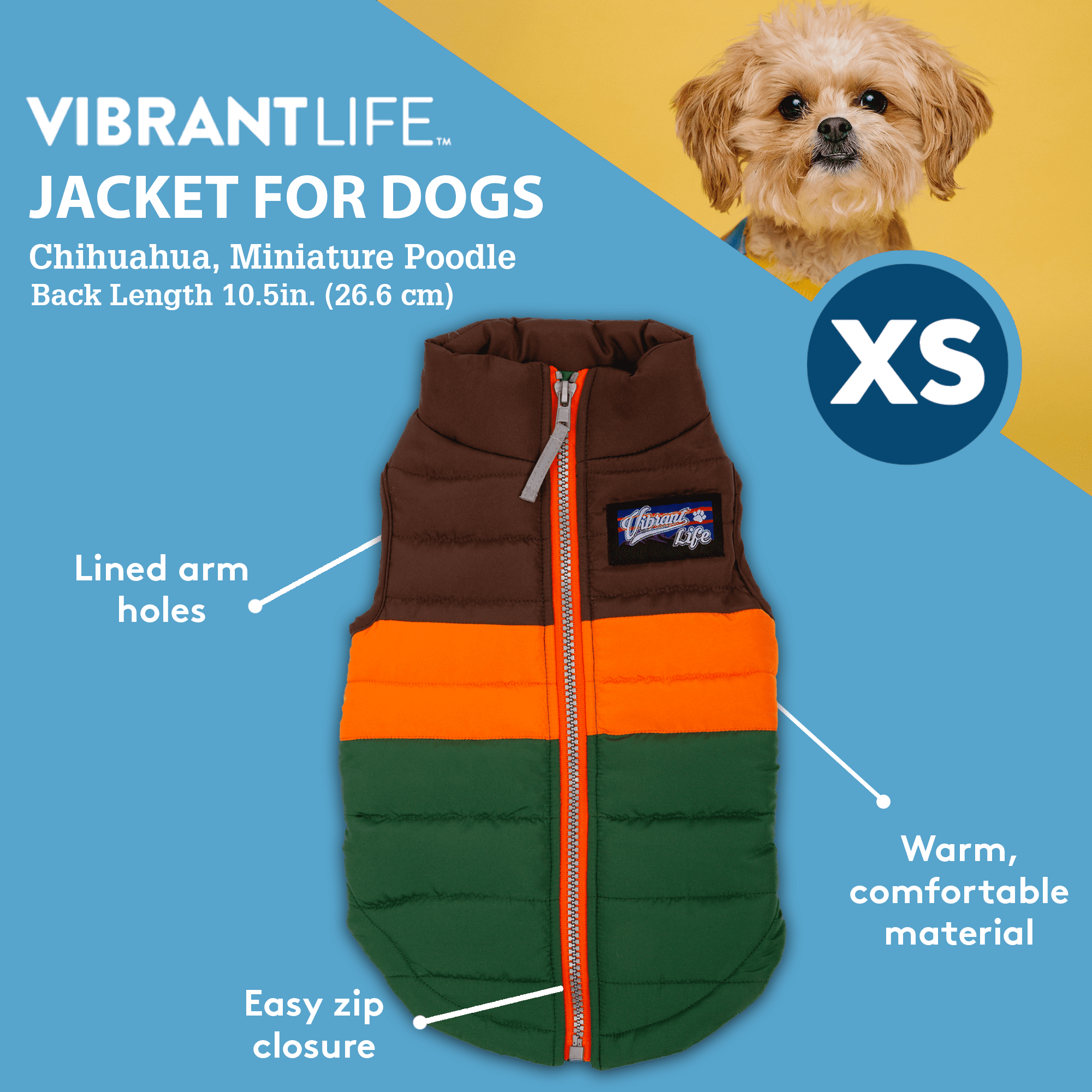 Vibrant Life Polyester Striped Dog Jacket， Multi-color， XS