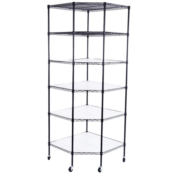 6 Tiers Heavy Duty Wire Shelving Rack Polygonal Corner Shelf Storage Organizer for Garage Bathroom Portable Wheels