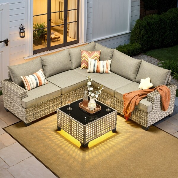 XIZZI 6 Pieces Outdoor Patio Furniture Wicker Sofa Set with Coffee Table